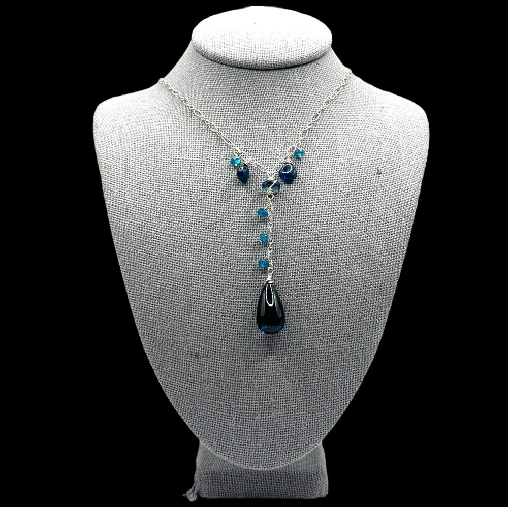 Sterling Silver Blue Beaded Dangle Necklace